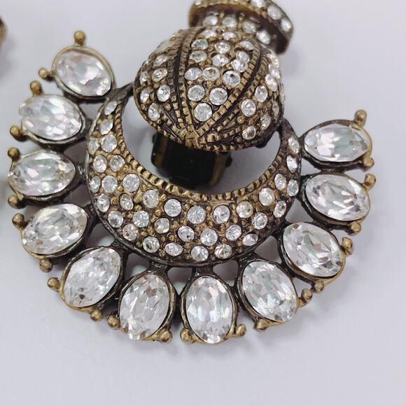 Signed Heidi Daus Clear Rhinestone Gold Tone Door Knocker Clip On Earrings - Picture 4 of 11